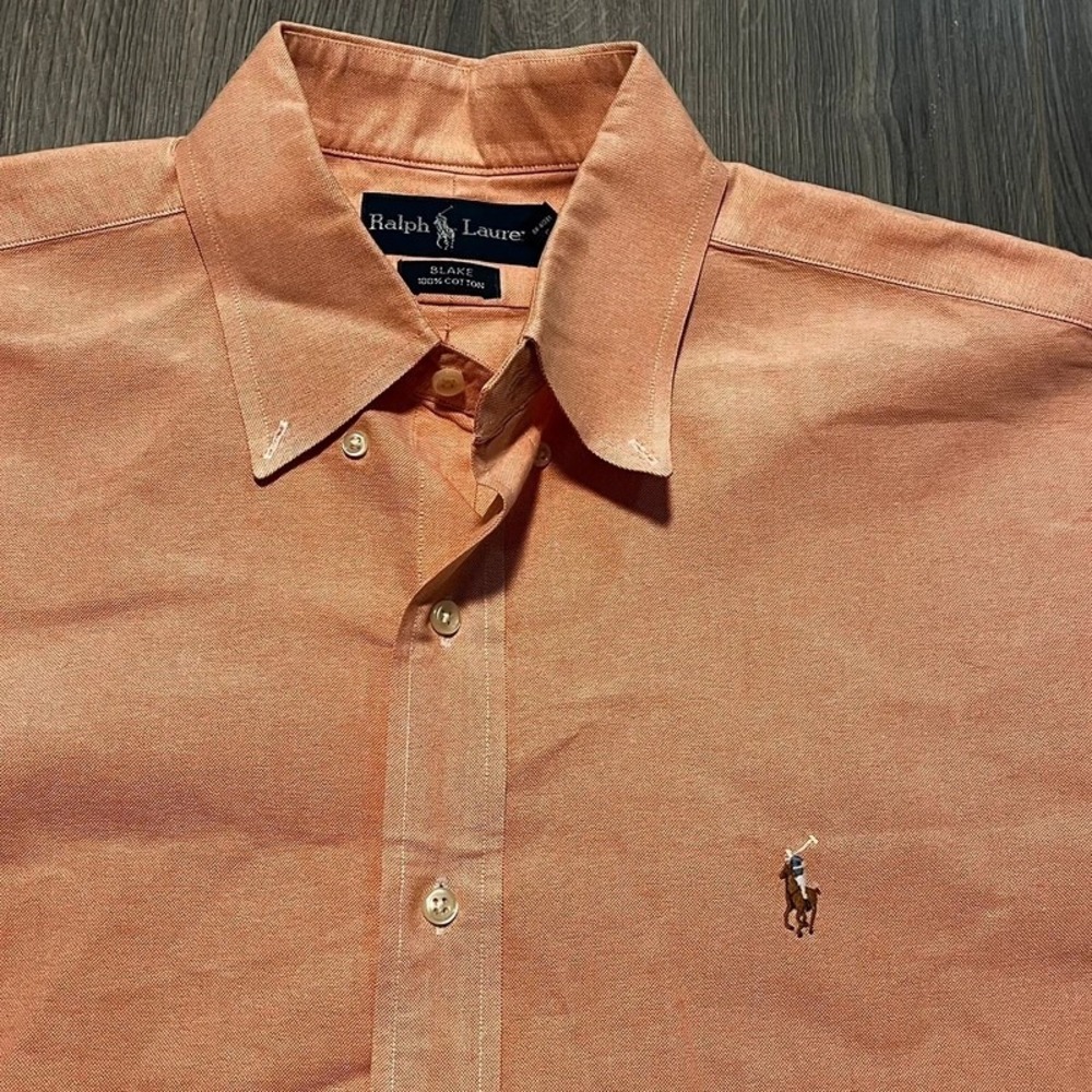 Vintage Ralph Lauren Blake Men's L Peach Oxford Short Sleeve Button Down